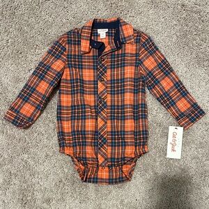 Cat & Jack Orange and Navy Plaid Baby Bodysuit